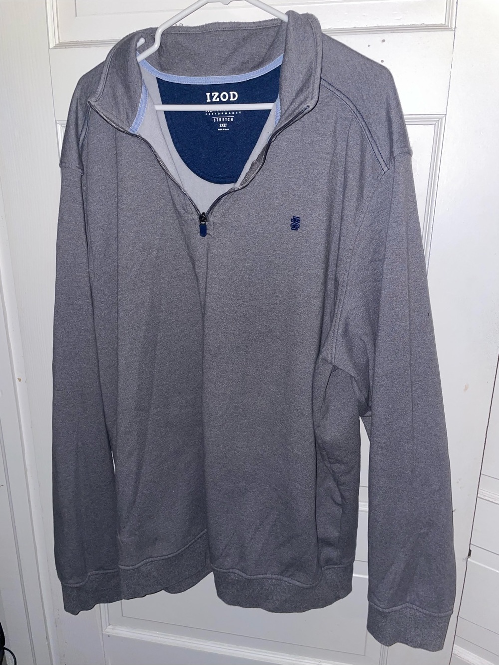 Izod Gray Quarter-Zip Pullover with Navy Interior